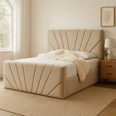 GENERICO - Base de Cama Americana Doble Respaldo 1 plaza Lino Beige