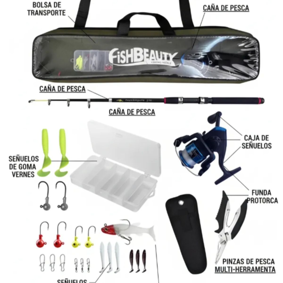 GENERICO - Kit de Caña de Pescar 210cm con Accesorios