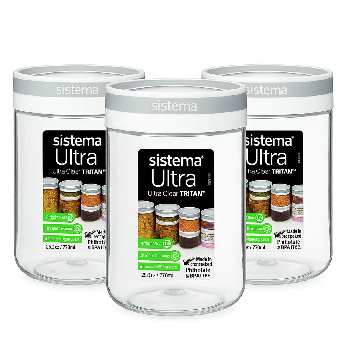 SISTEMA - Set de 3 Contenedores de 700 ml. Ultraresistentes, Transparentes y Libres de BPA