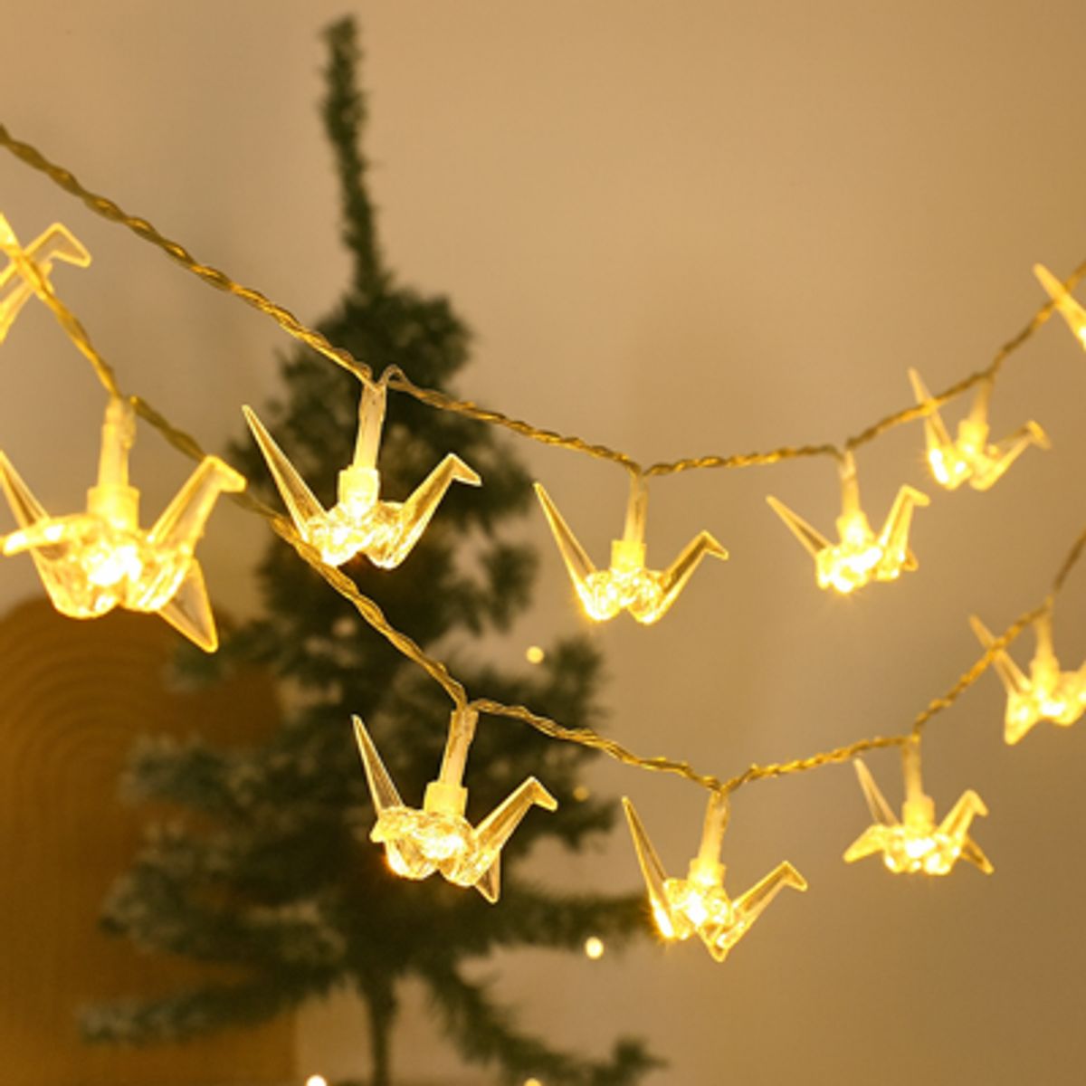 GENERICO - Guirnalda solar GRULLA 20 LED luz cálida 5 mt