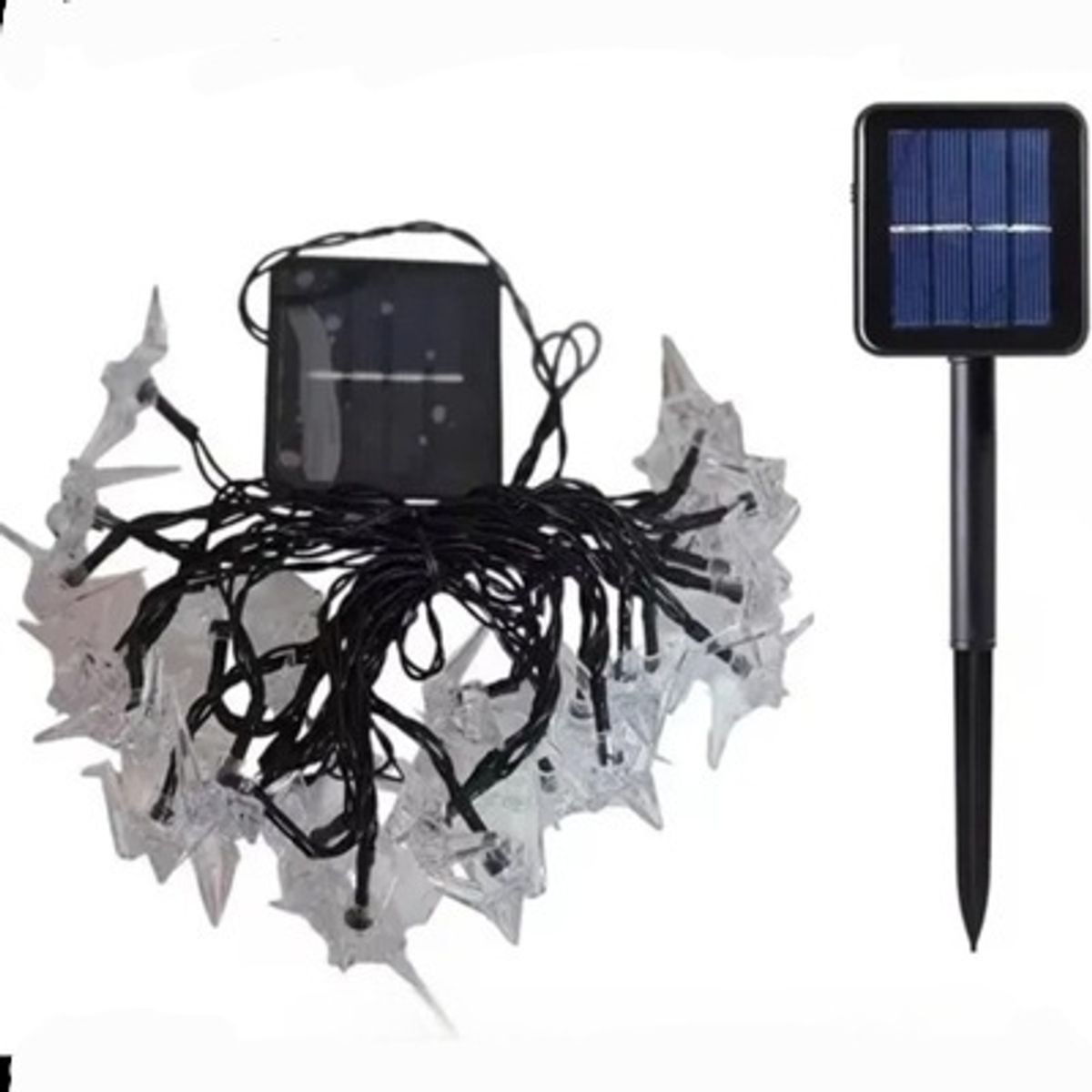 GENERICO - Guirnalda solar GRULLA 20 LED luz cálida 5 mt