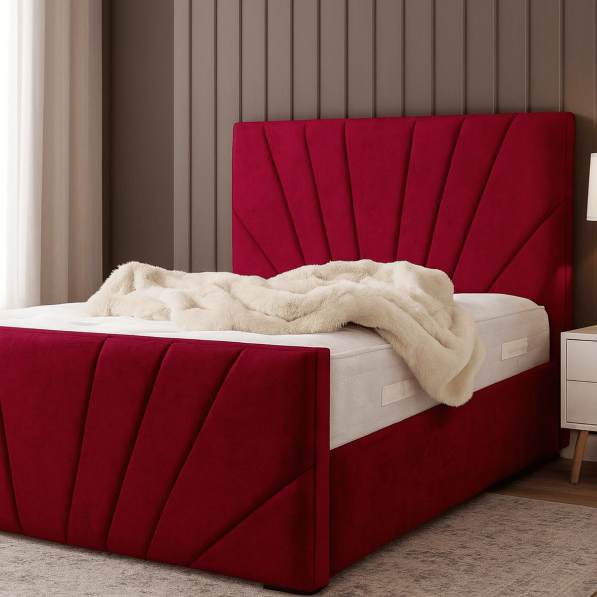 GENERICO - Base de Cama Americana Doble Respaldo 1,5 plaza Lino Burdeo