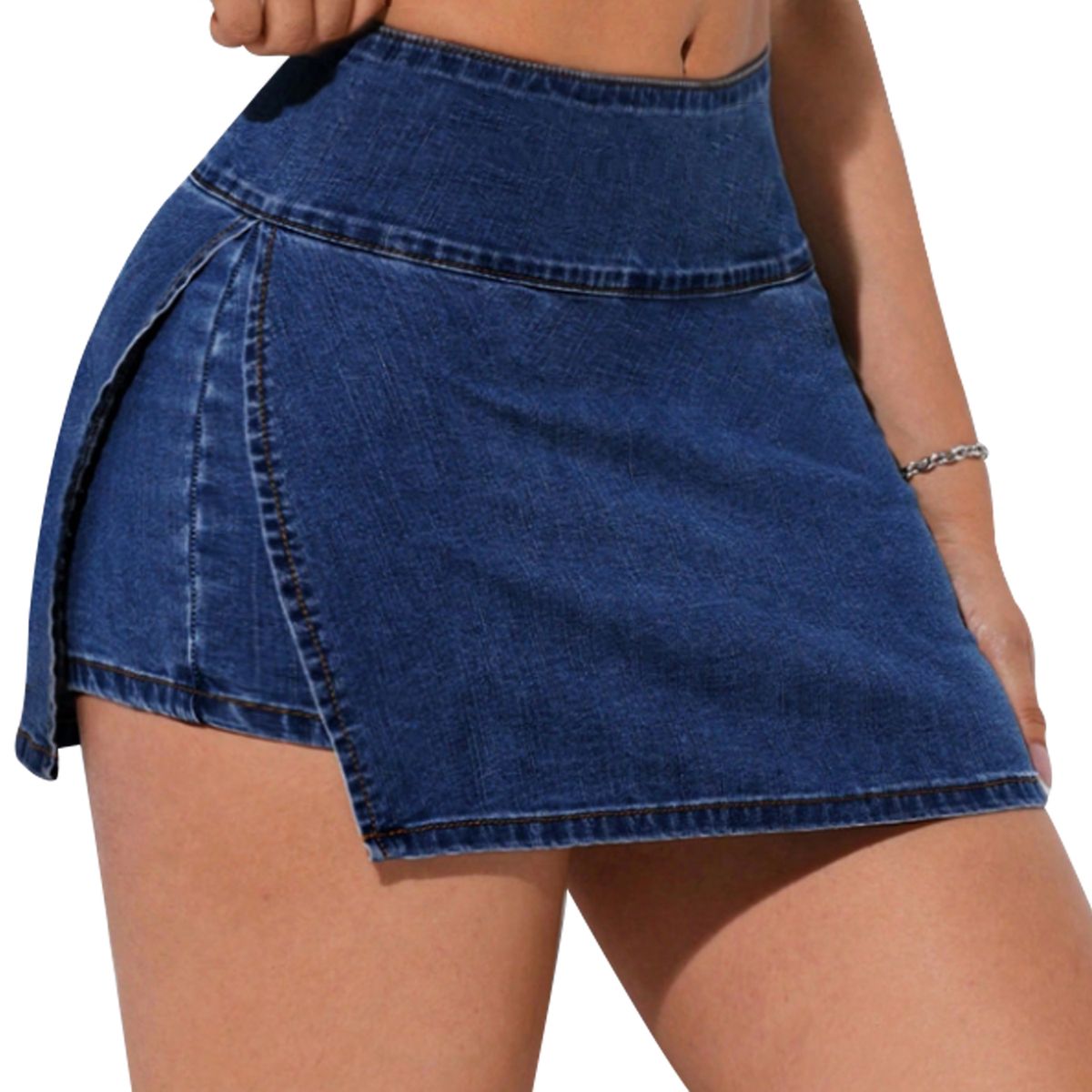 AGW - Falda Short Jeans Mezclilla Denim Full Elasticada Tiro Alto Pretina Alta