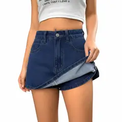 AGW - Falda Short Jeans Mezclilla Denim Full Elasticada Tiro Alto Pretina Alta