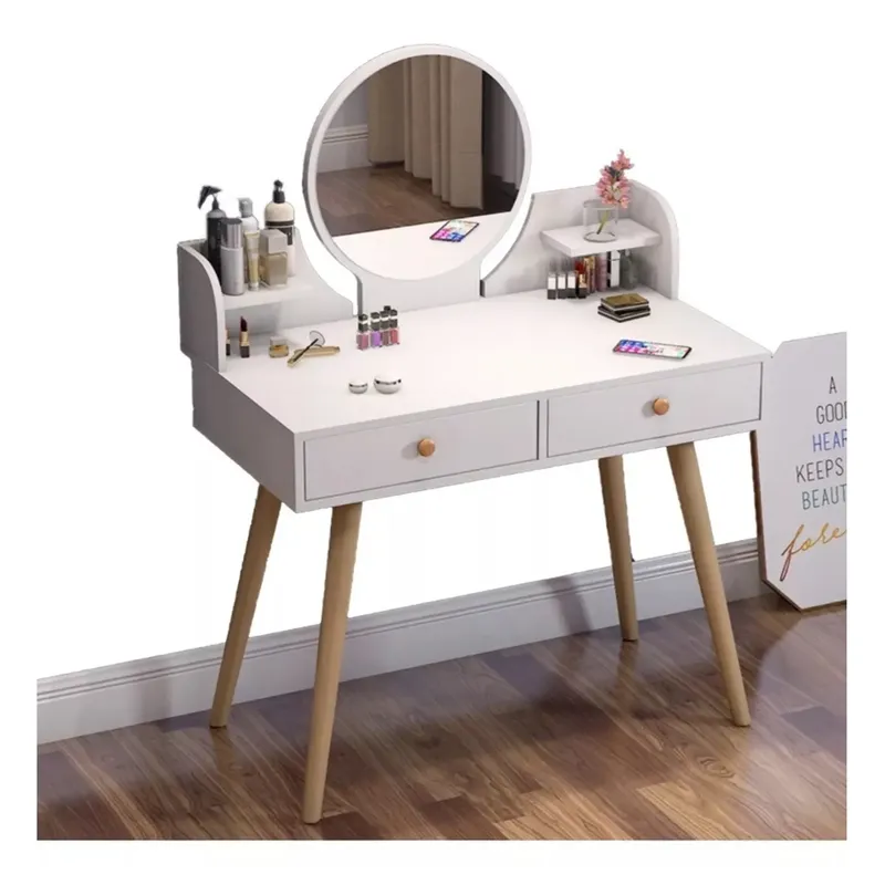 GENERICO - Tocador Minimalista Con Espejo 60*40*73cm Blanco 2 Cajones