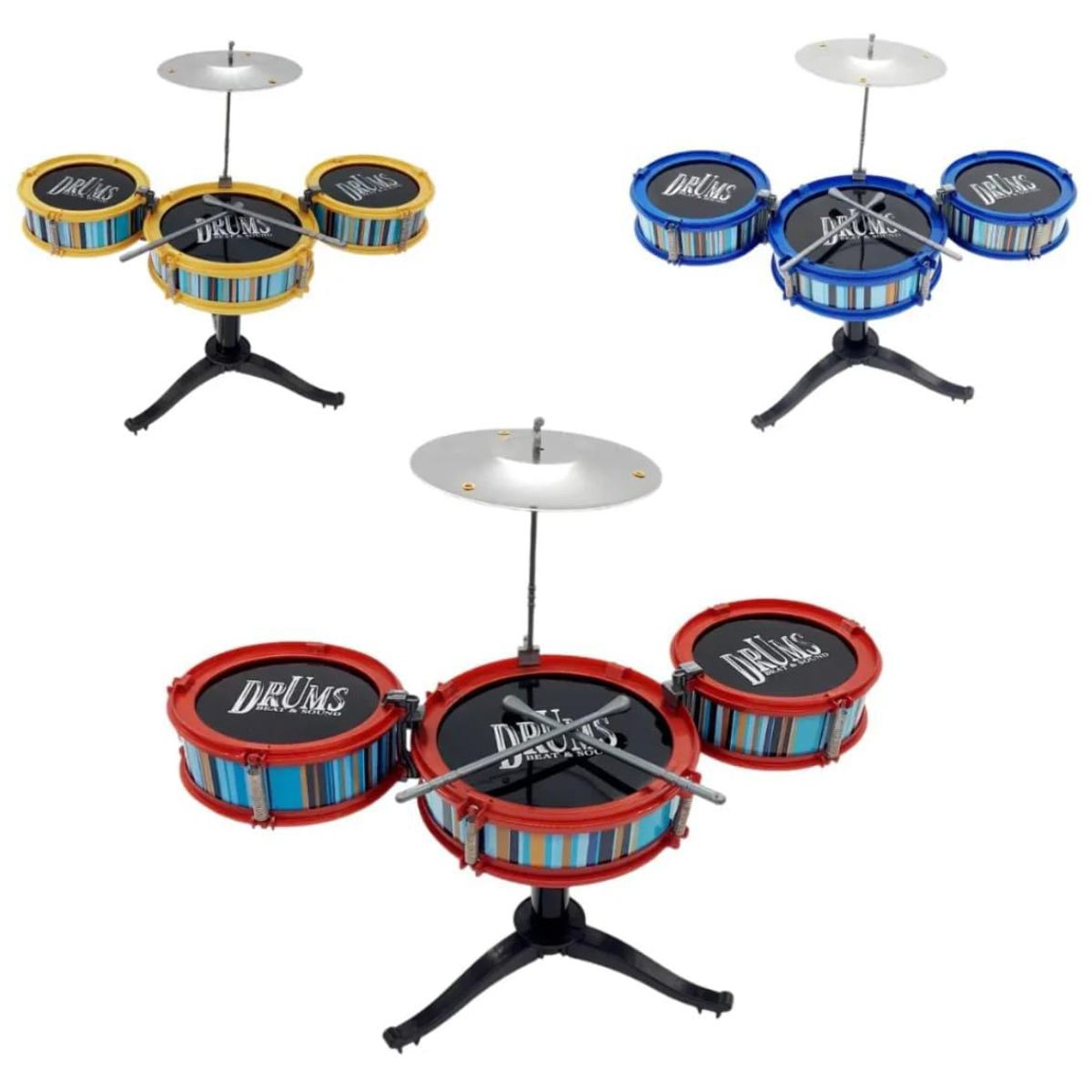 GENERICO - Batería Musical De 3 Tambores  Para Niños Roja