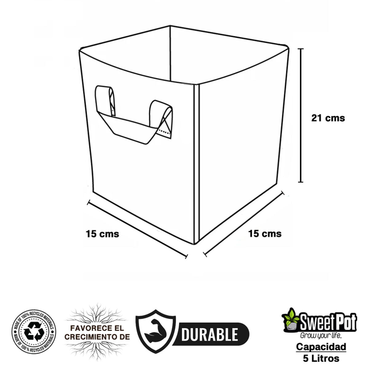 GENERICO - Pack 5 Macetas Cuadradas Geotextil 5 Litros.
