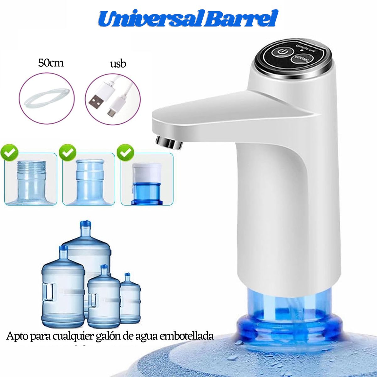 GENERICO - Portátil Usb Recargable Bomba De Agua Garrafon Oficina-Blanco