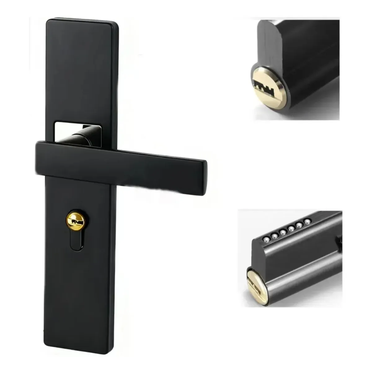 KUANGYE - Cerradura Chapa Manija Para Puerta Silenciosa Negra Recamara Negro