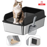 Arenero Gatos Grande Baño Sanitario Acero Inoxidable Con Pala Negro