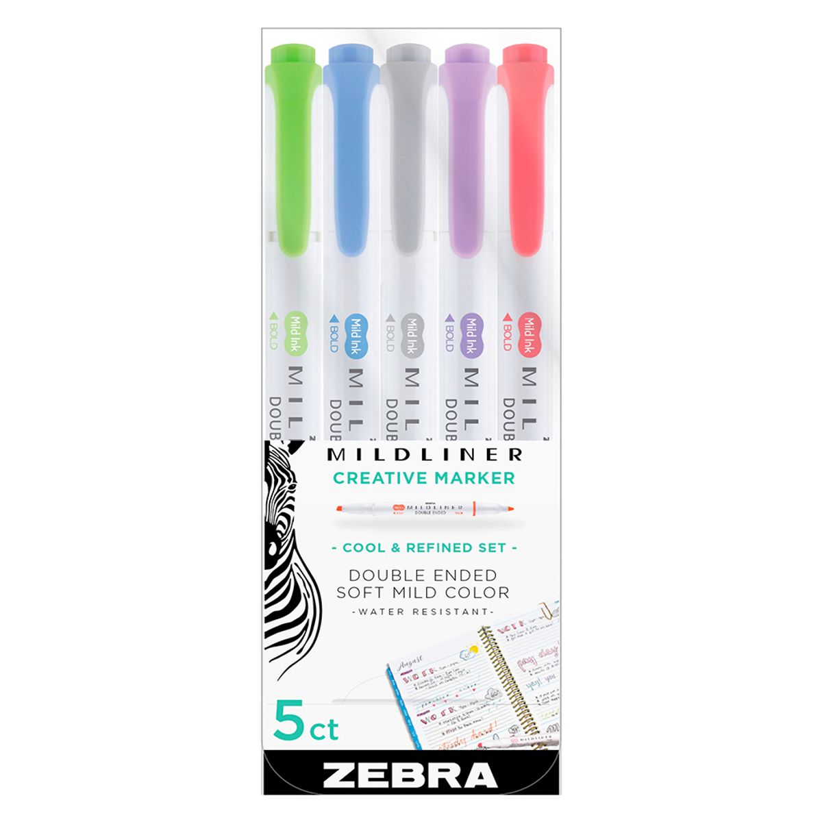 ZEBRA - Set 5 Destacador Doble Punta Mildliner Fríos Zebra