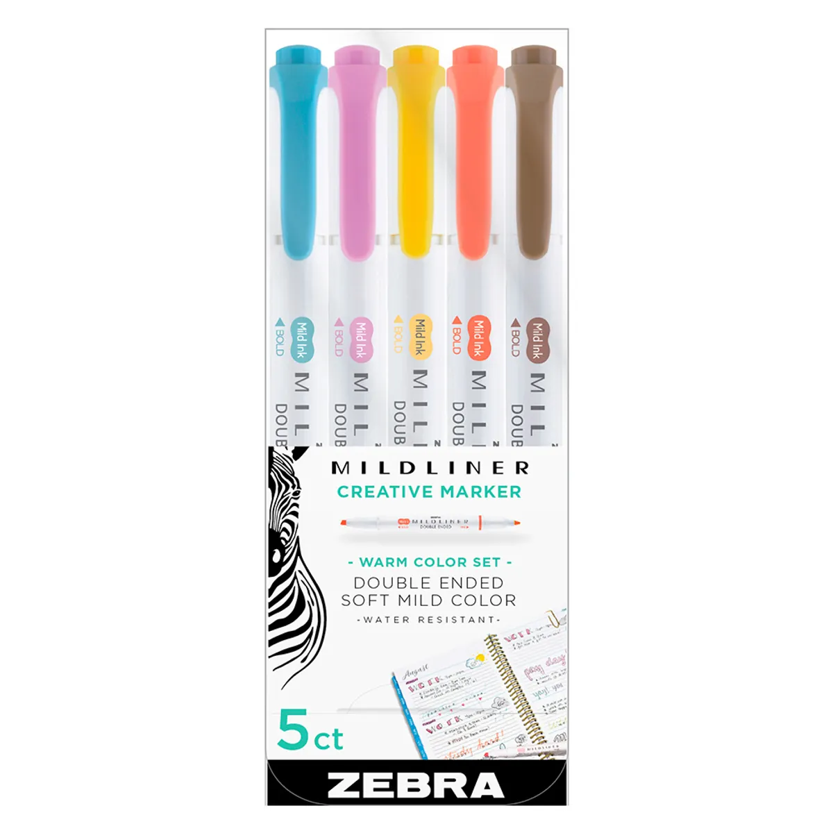 ZEBRA - Set 5 Destacador Doble Punta Mildliner Cálidos Zebra