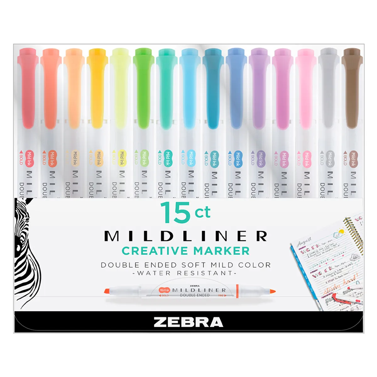 ZEBRA - Set 15 Destacador Doble Punta Mildliner Surtidos Zebra