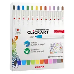ZEBRA - Set 12 Marcador Retráctil Clickart Punta Fina 06mm Surtidos