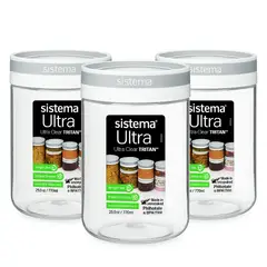 SISTEMA - Set de 3 Contenedores de 1,2 lts. Ultrarresistentes, Transparentes y Libres de BPA. Organiza tu Cocina con Estilo