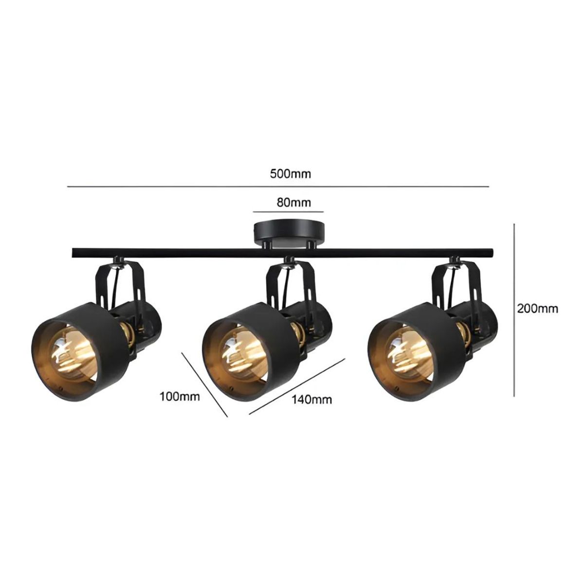WANT - Aplique Triple Porta E27 Negro Ampolletas Incluidas