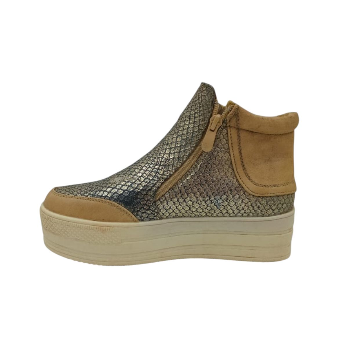 HERIEL - Zapatilla Beige con Plateado Plataforma Mujer