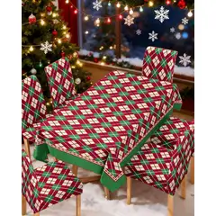 GENERICO - JUEGO MANTEL MÁS 6 FUNDAS DE SILLAS NAVIDEÑO 140X220