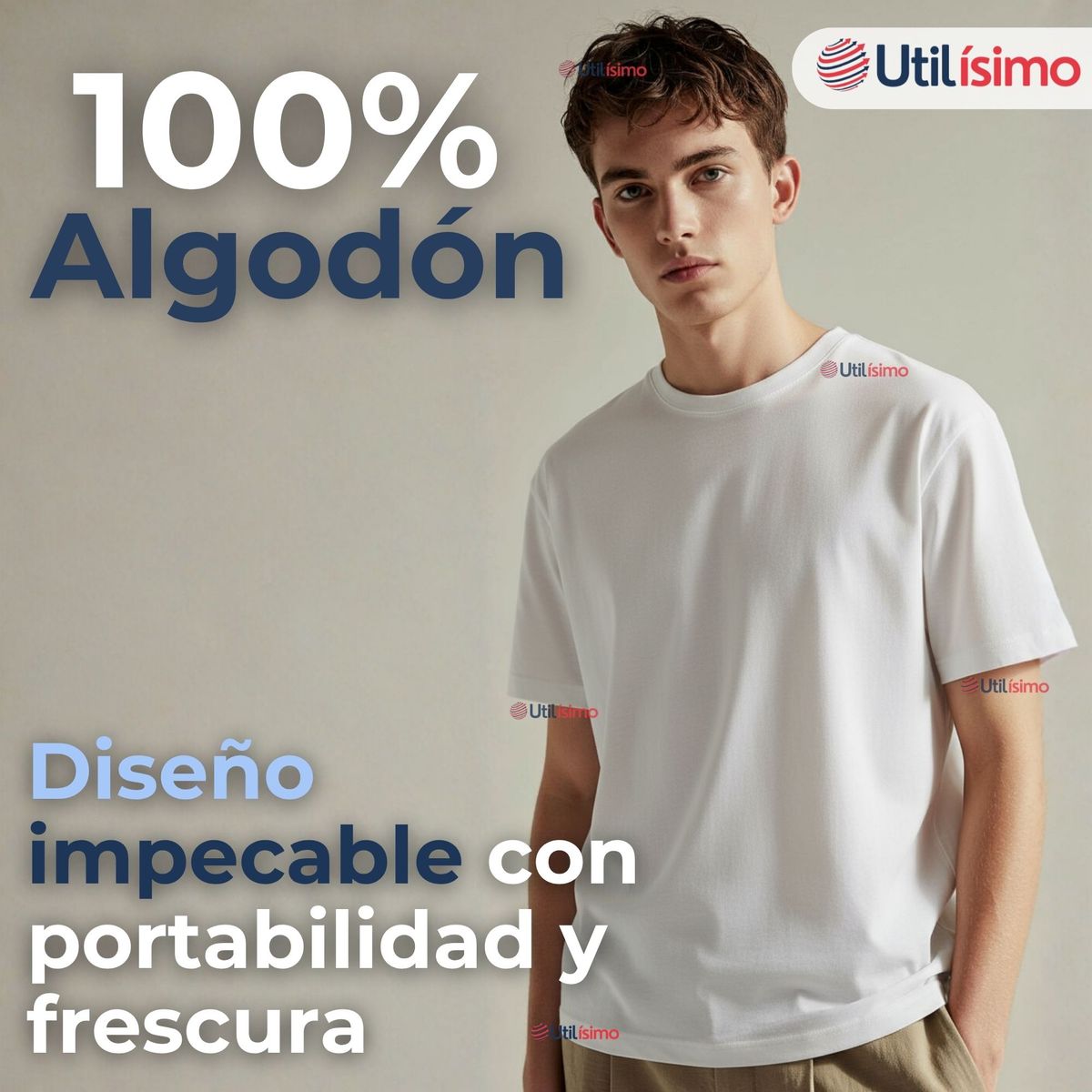 UTILISIMO - Polera Camiseta 150g Manga Corta 100% Algodón Textura Suave Blanco Hombre