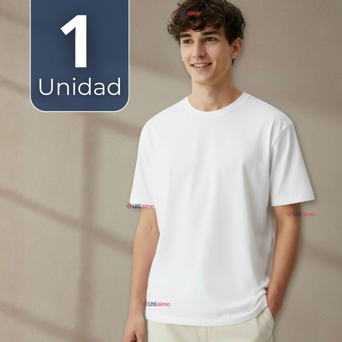 UTILISIMO - Polera Camiseta 150g Manga Corta 100% Algodón Textura Suave Blanco Hombre