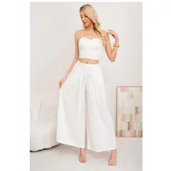 LOOK SHOP - Pantalón Tipo Lino Mujer Calce Suelto Verano Primavera 3001