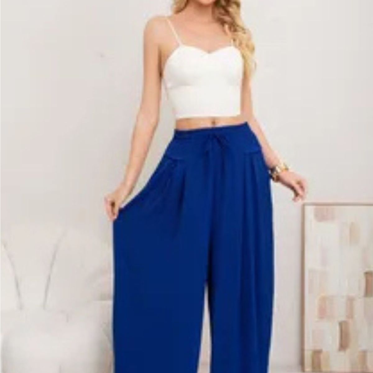 LOOK SHOP - Pantalón Tipo Lino Mujer Calce Suelto Verano Primavera 3001