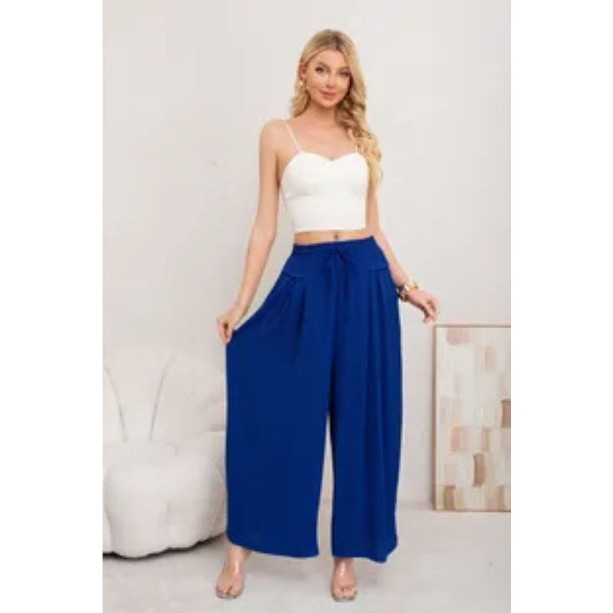 LOOK SHOP - Pantalón Tipo Lino Mujer Calce Suelto Verano Primavera 3001