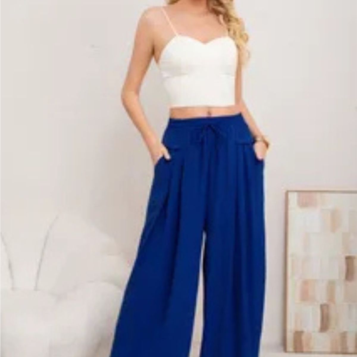 LOOK SHOP - Pantalón Tipo Lino Mujer Calce Suelto Verano Primavera 3001