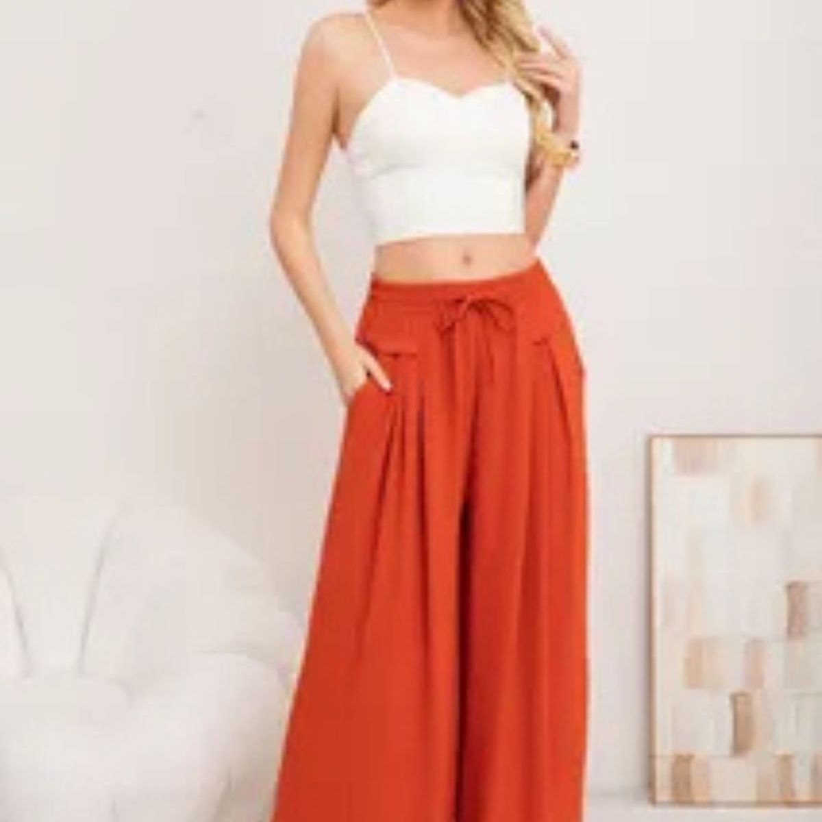 LOOK SHOP - Pantalón Tipo Lino Mujer Calce Suelto Verano Primavera 3001