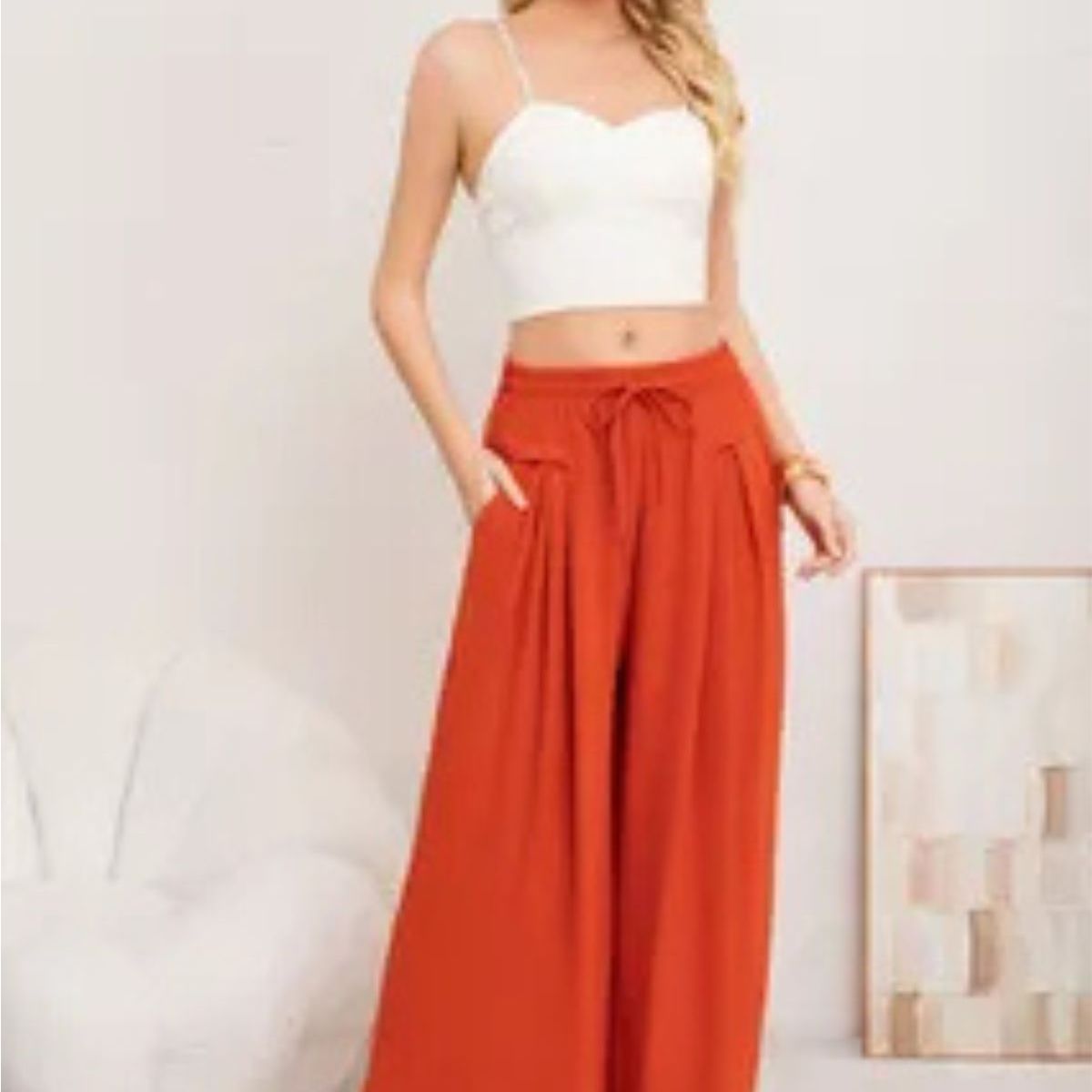 LOOK SHOP - Pantalón Tipo Lino Mujer Calce Suelto Verano Primavera 3001