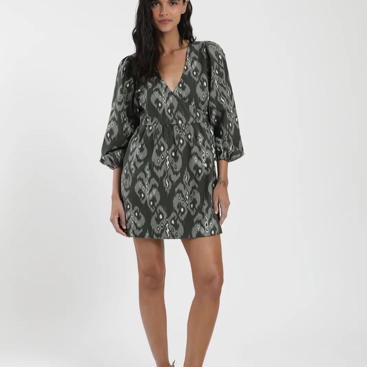 FROENS - Vestido Corto Wrap Mujer -Lino