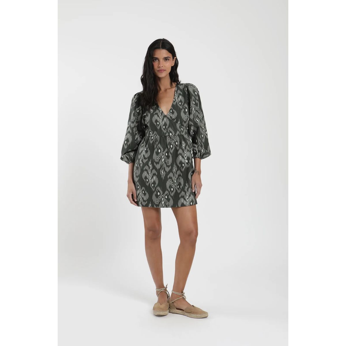 FROENS - Vestido Corto Wrap Mujer -Lino