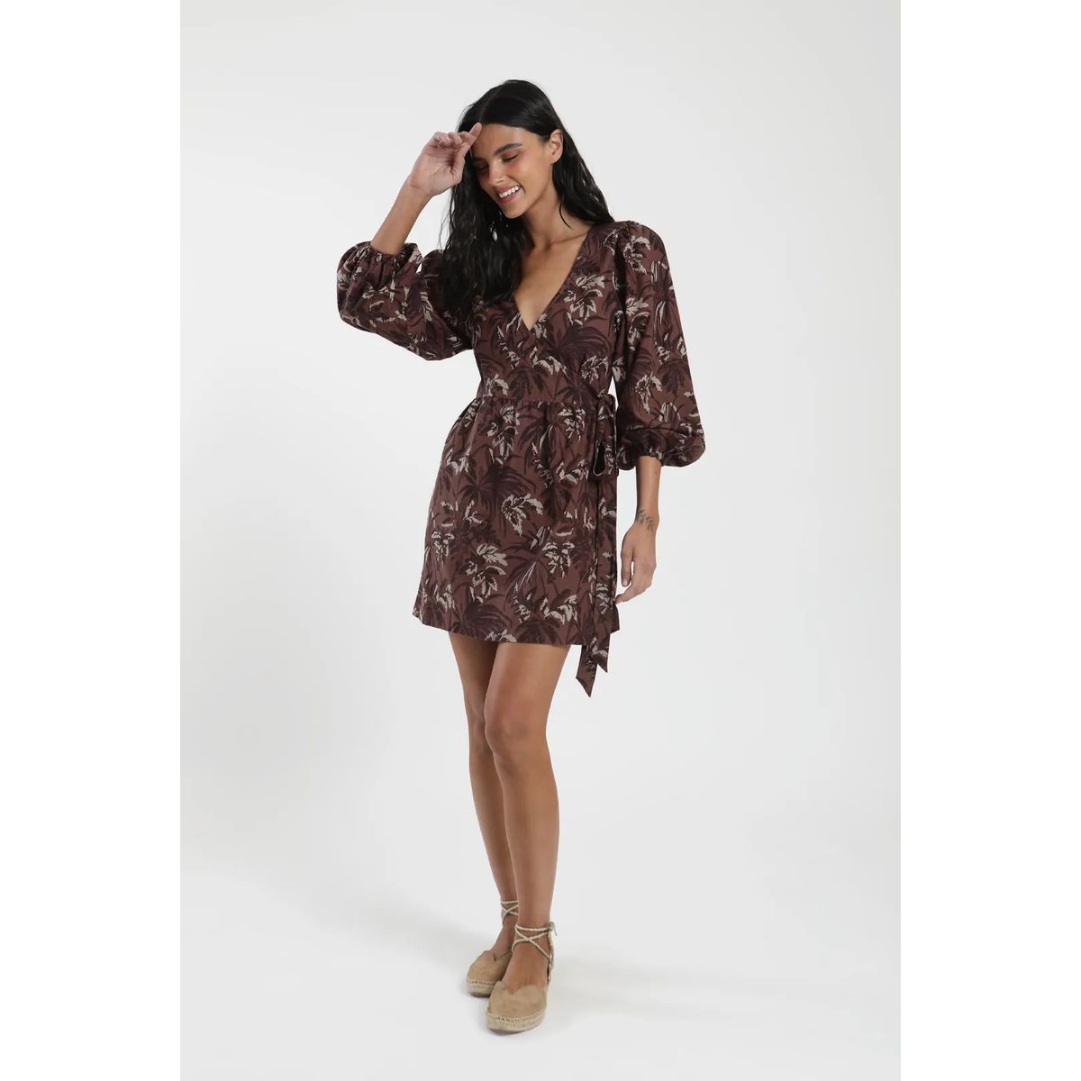 FROENS - Vestido Corto Wrap Mujer -Lino