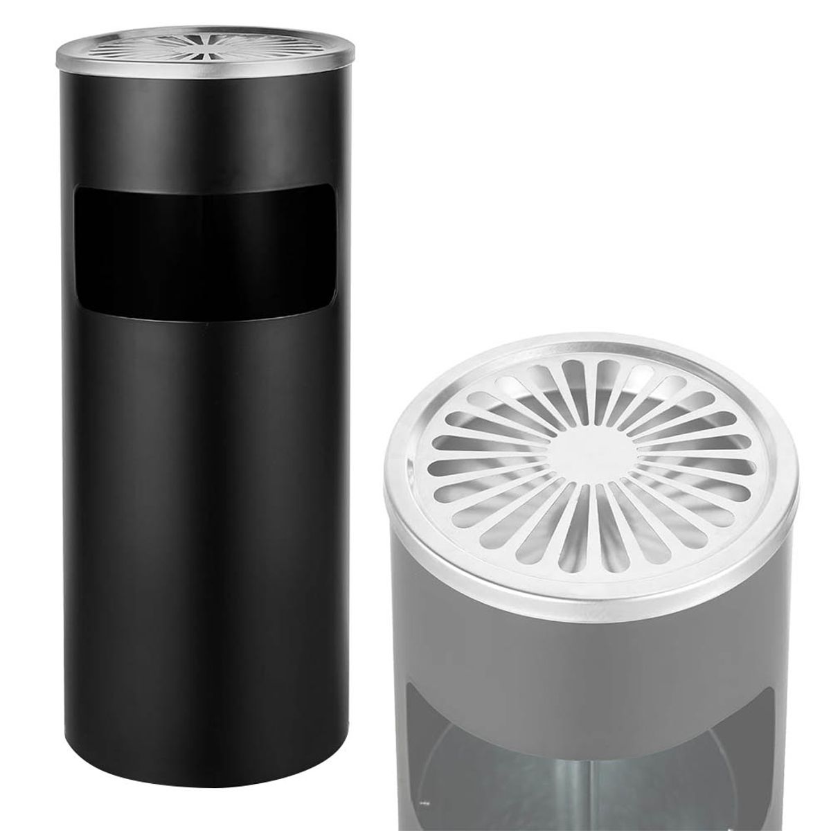 GENERICO - Papelero Metálico Negro con Cesto y Cenicero