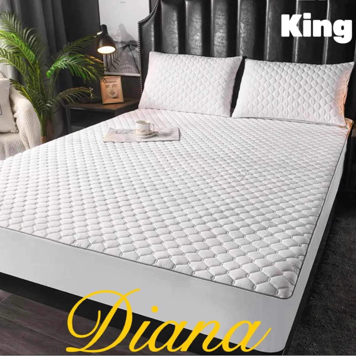 DIANA - CUBRE COLCHON IMPERMEABLE TAMAÑO KING CON 2 FUNDAS DE ALMOHADA COLOR BLANCO