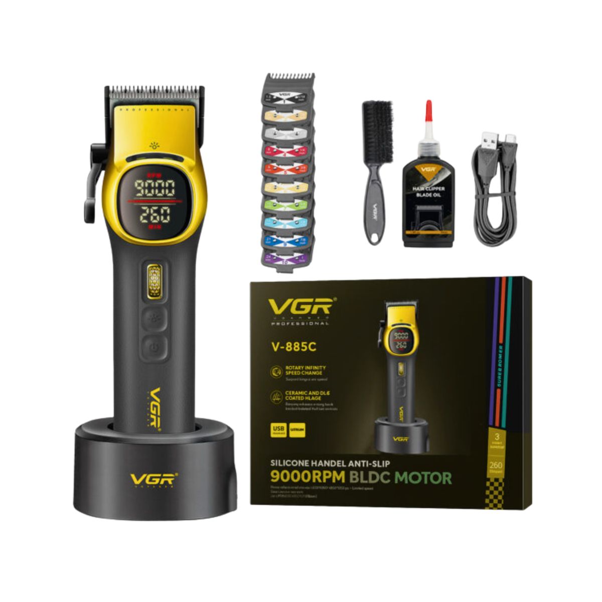 VGR - Máquina Cortar Pelo Barberia Clipper Vgr V-885c Profesional Color Amarillo