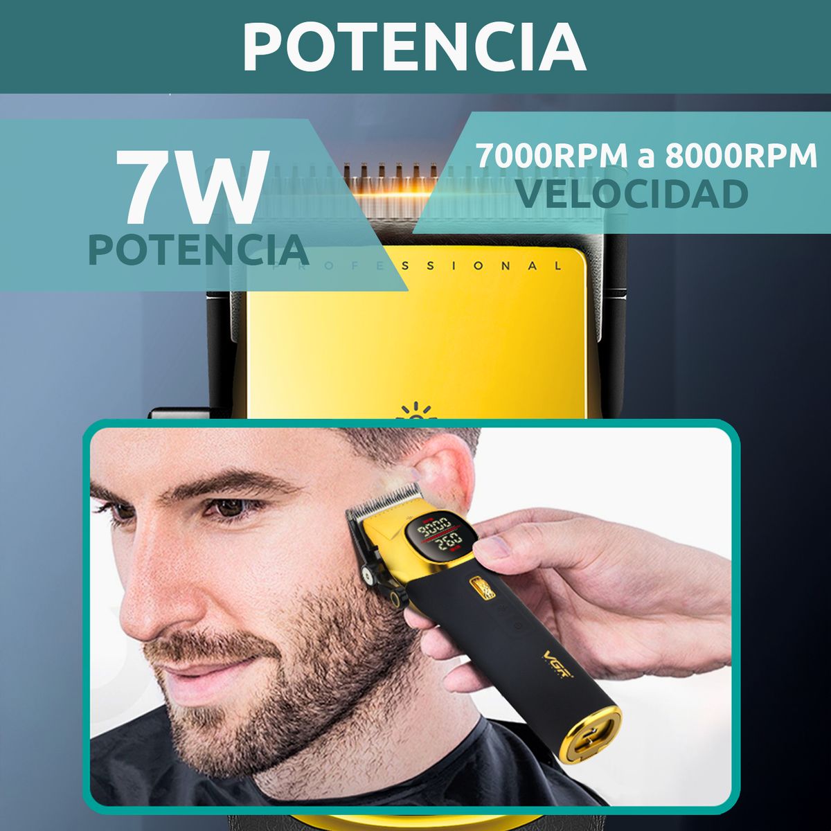 VGR - Máquina Cortar Pelo Barberia Clipper Vgr V-885c Profesional Color Amarillo