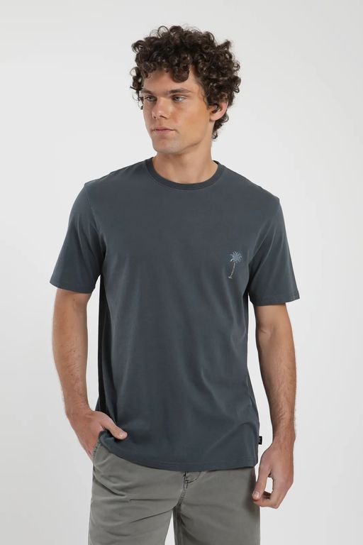 Polera Palmeras Hombre - Algodon Organico Azul XS