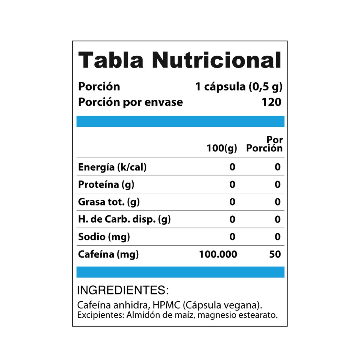 WINKLER NUTRITION - Cafeína Chronos 5.0 50 Mg. 120 Cáps. Winkler Nutrition
