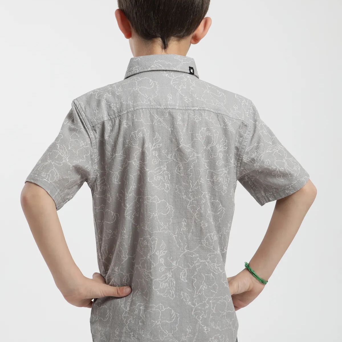 FROENS - Camisa Kids Lineas Flores Taupe Froens -Algodón Organico