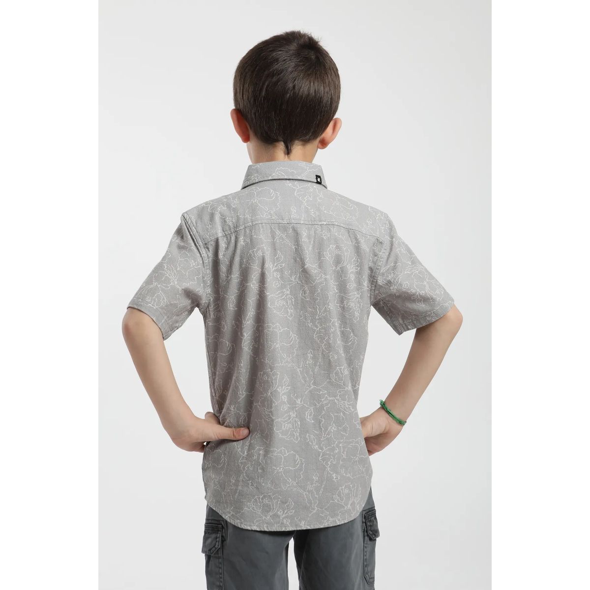 FROENS - Camisa Kids Lineas Flores Taupe Froens -Algodón Organico