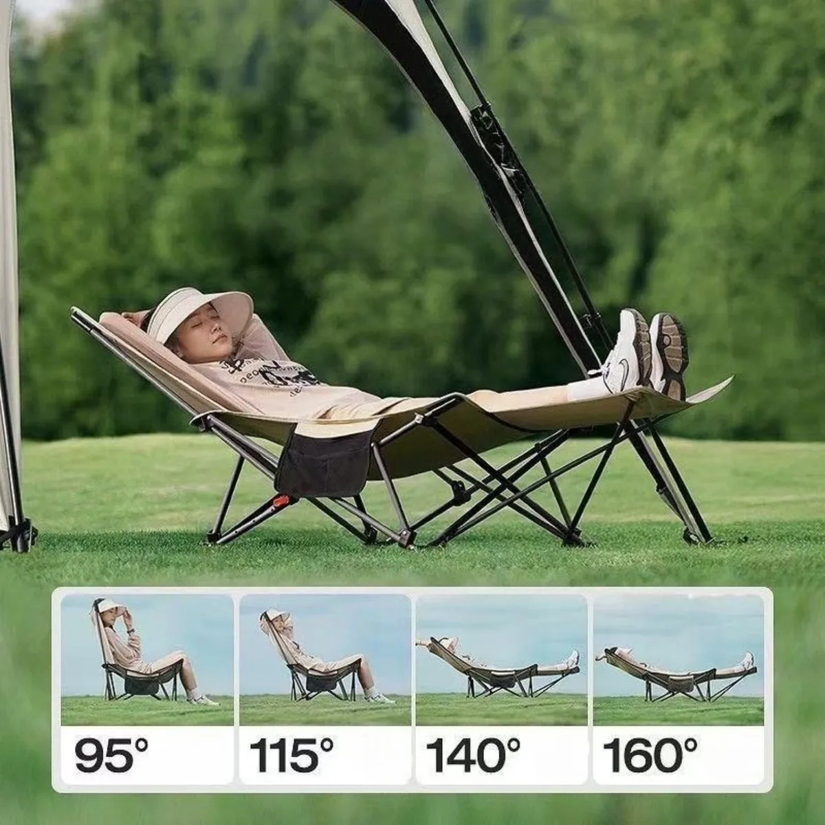 BABYLUNA - Reposera Plegable para Camping con Reposapiés y 4 Ángulos Estructura de Aluminio