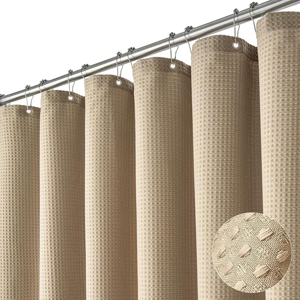 AZ AURAZEUS - Cortina De Baño Tela + Forro + 12 Ganchos Premium 200 X 180 Cm Beige Juego Larga Az