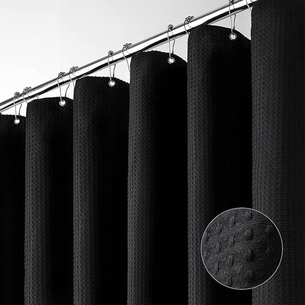 AZ AURAZEUS - Cortina De Baño Tela + Forro + 12 Ganchos Premium 200 X 180 Cm Negro Juego Larga Az