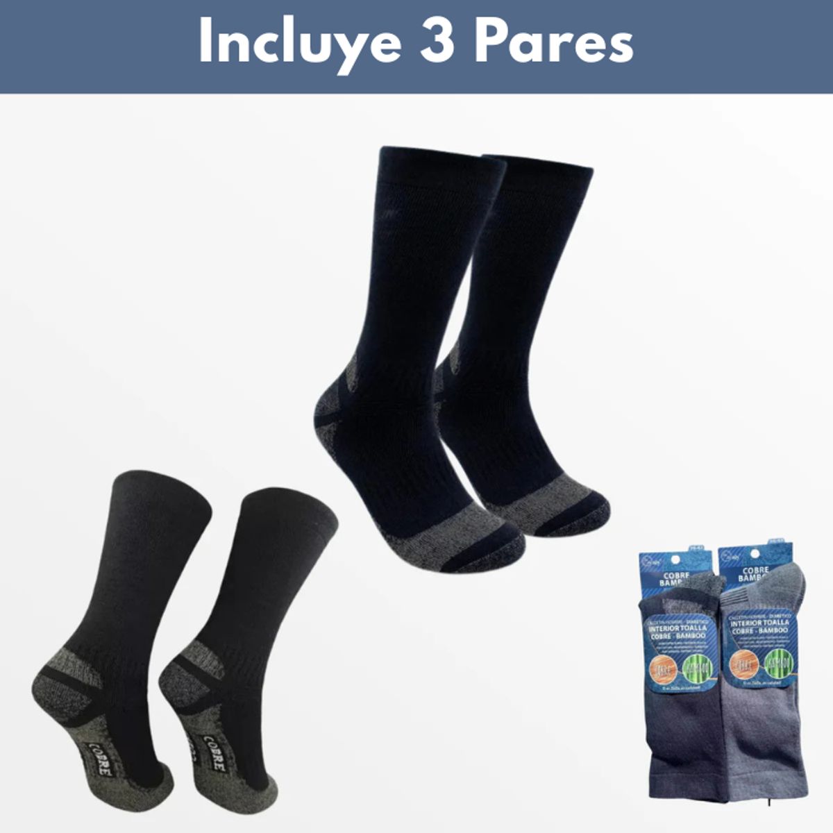 GARSIL - Pack 3 Calcetin Hombre Cobre Y Bambu Diabetico Interior Toalla Sin Costura