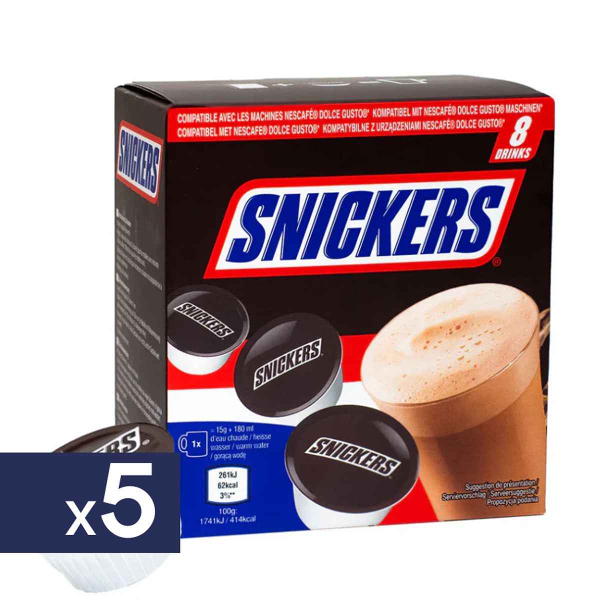 SNICKERS - Chocolate Caliente en Cápsulas Snickers 5 x 8 un 120 g