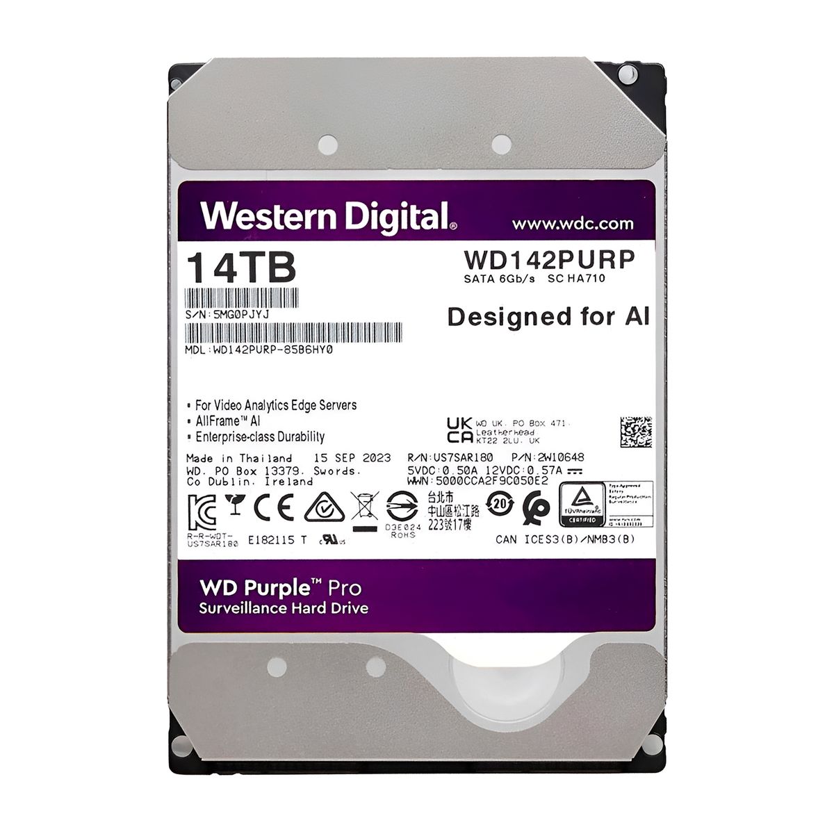 WESTERN DIGITAL - Disco Duro Interno WD Purple Pro 14TB Vigilancia PC DVR NVR