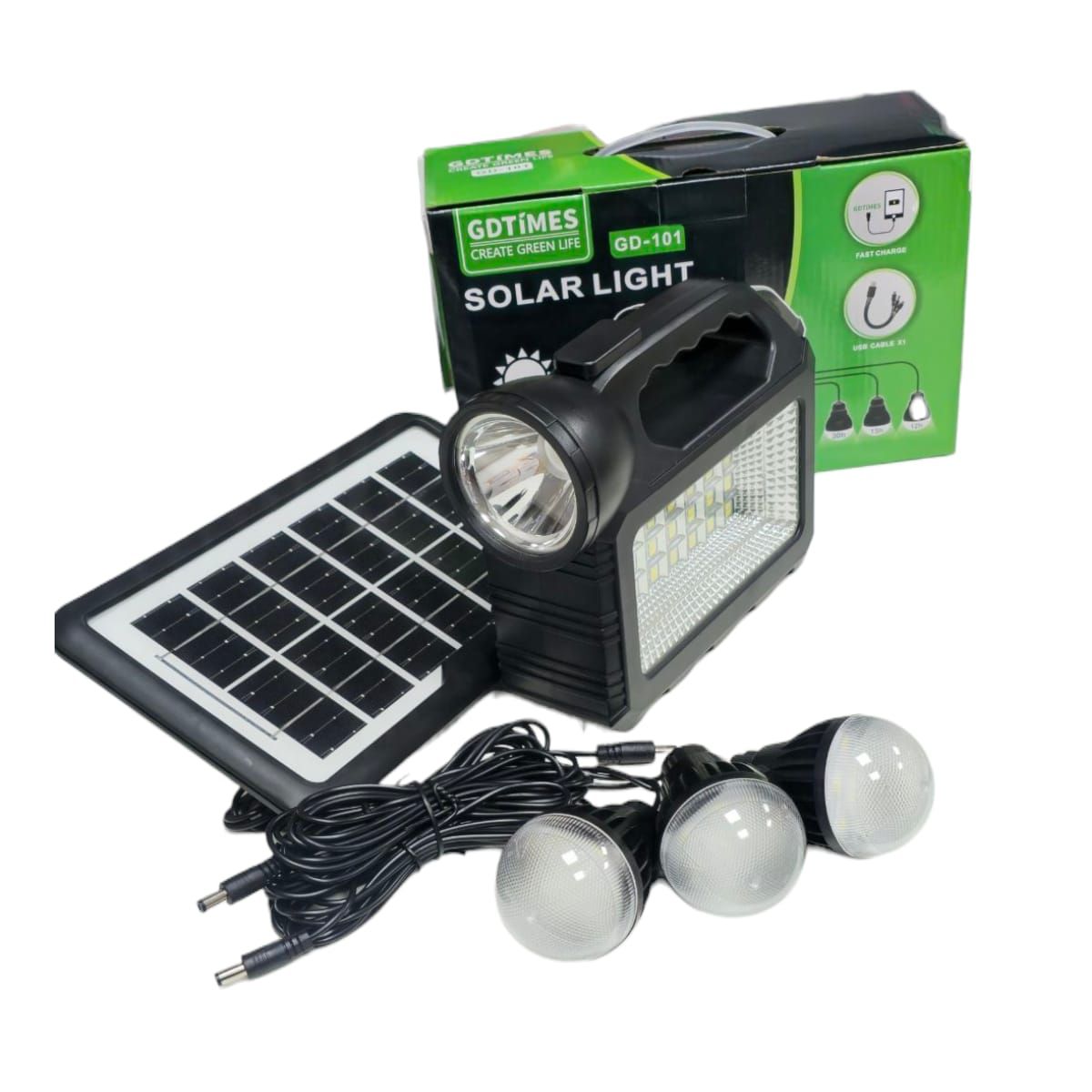 GENERICO - LINTERNA RECARGABLE SOLAR 80WT CON 3 AMPOLLETAS IDEAL CAMPING O EMERGENCIA