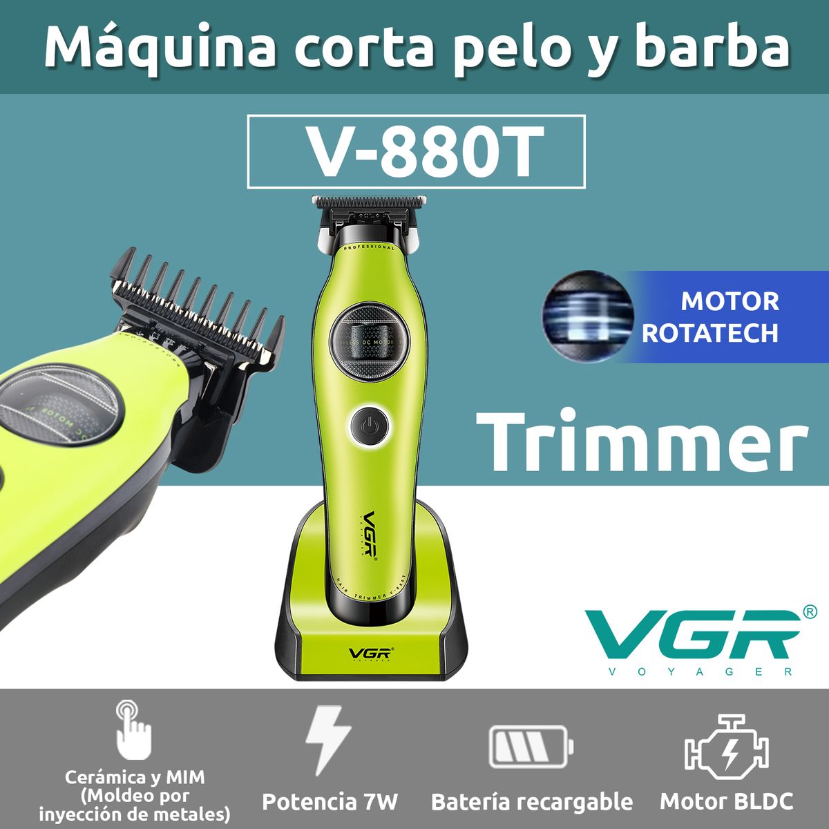 VGR - Patillera Profesional VGR V-880T con Motor BLDC 7200RPM