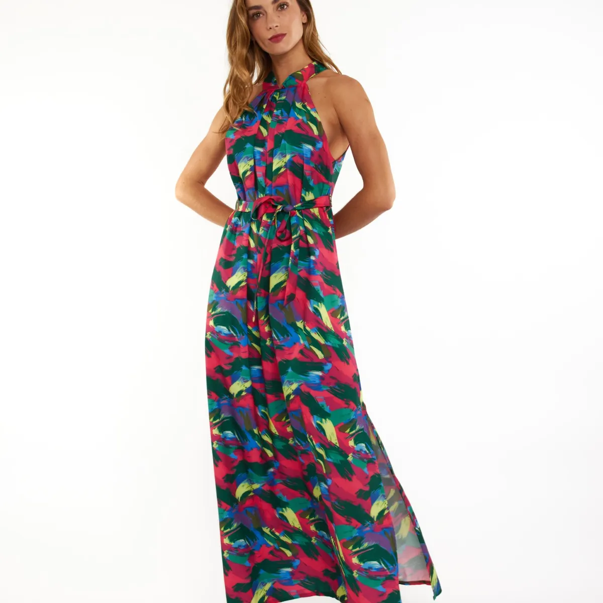 GUINDA - Vestido con cuello halter y lazo OSA GUINDA